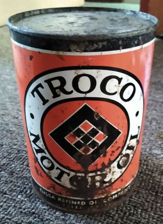 Rare Vintage Troco Motor Oil Quart Can.  Tulsa,  Oklahoma
