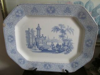 Antique W.  Adams & Son England Ironstone Blue Transferware Large Platter 18 "