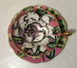 Vintage Taylor & Kent Bone China England Tea Cup Saucer White Rose On Pink 6785