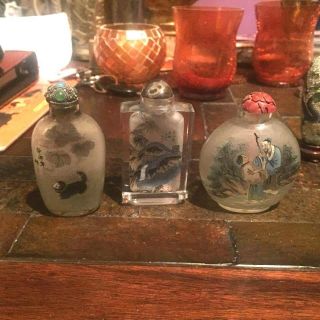 Snuff Bottle China Antique And Vintage Inside Out Painting Set Of 3