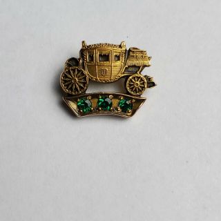 Vintage Gm Fisher Body Stage Coach Employee Service Pin 3 Emeralds 10 K Gold