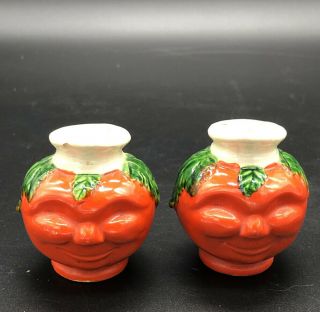 Vintage Anthropomorphic Tomato Head Salt And Pepper Shakers Japan