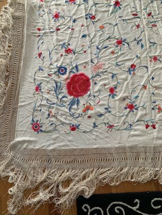 Vintage Ivory silk embroidered Piano Scarf 50 