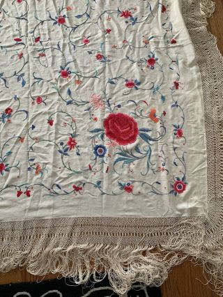 Vintage Ivory silk embroidered Piano Scarf 50 