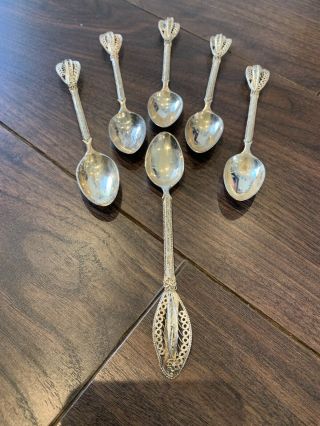6 Antique 800 Sterling Silver Ornate Tea Coffee Spoons Antique 137g Antique