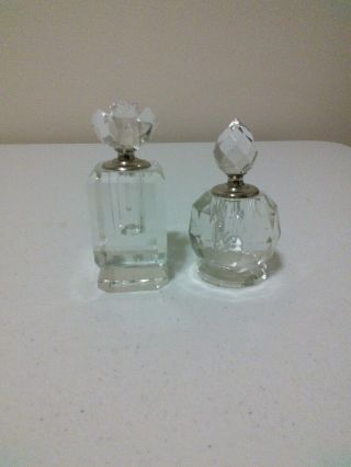 Set Of Two Vintage Glass Crystal Perfume Bottles