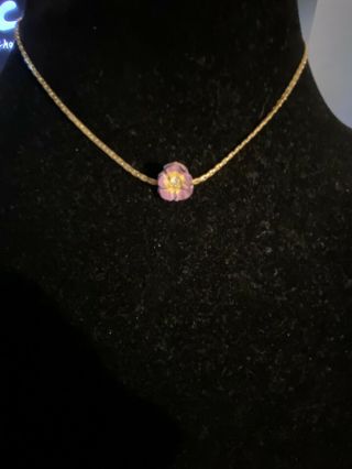 Vintage Signed Goldette Choker Necklace With Painted Flower Pendant