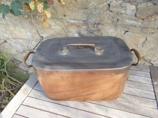 antique copper& brass pan with lid,  very heavy,  French,  casserole 2