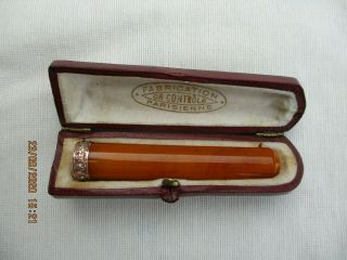 Antique French Amber&solid Gold Cigarette Holder Old Stock Never Smoked& Box