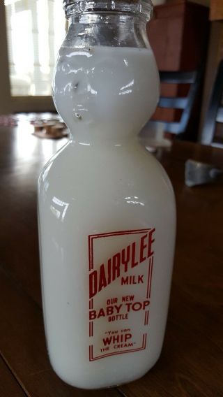 Vintage Dairylee Doublesided Cream Top Baby Face Milk Bottle,  Quart
