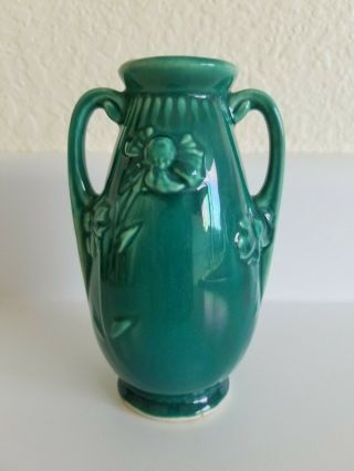 Vintage Shawnee Pottery Vase - Teal/green - Embossed Flowers - 5 1/2 " Tall - 40 