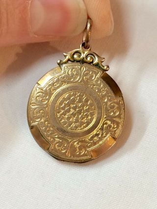Antique Rolled Gold Irish Locket Pendant Ft.  Shamrock & Celtic Cross Design