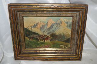 Signed Swiss Alps Franz Absmeier Antique German Oil Painting Miniature Art Frame
