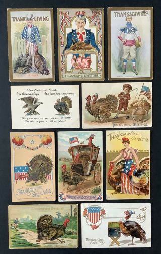 Vintage Thanksgiving Postcards (10) Patriotic,  A Few Uncle Sam Images Fun