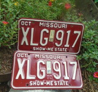 Vintage Missouri 1985 Pair License Plates Xlg - 917 Mo