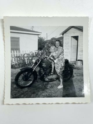 Found Photo Found Photograph Vintage Woman Baby Child On Motorcycle Hog