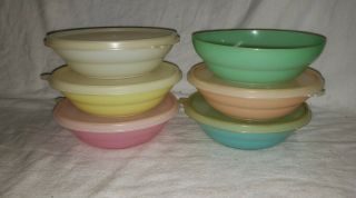 Vintage Tupperware Set 6 Cereal Bowls 5 Lids Pastel 155 820