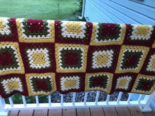 Vintage Handmade Crocheted Afghan Throw Blanket Granny Square 58”x65”