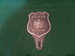 Vintage Red Bank Jersey Police Reserves License Plate Topper