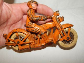Antique Hubley Cast Iron Harley Davidson Motorcycle Toy & Rider 6 " Long.