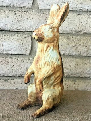 Antique English Garden Cast Iron Rabbit Statue Full Size 15” Yard Door Stop