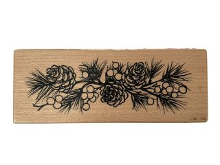Psx Pine Cone And Berries Branch Wood Mounted Rubber Stamp G - 1958 Vtg 1996