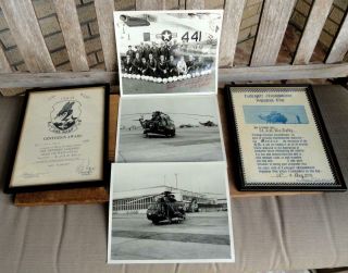 Uss Wasp Cvs - 18 Helicopter Hsc - 5 Certificates & Photographs Navy Early 1970’s