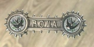 Antique Victorian Silver Italian Micro Mosaic Roma Brooch Pin With Birds