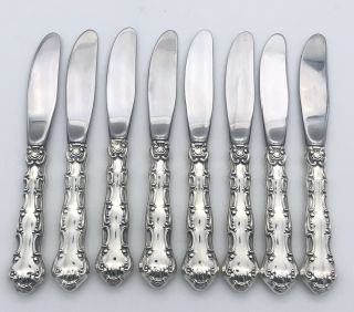 Set 8 Gorham Strasbourg Sterling Silver Hollow Handle Butter Knife Stainless