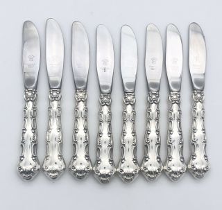 Set 8 Gorham STRASBOURG Sterling Silver Hollow Handle Butter Knife Stainless 2