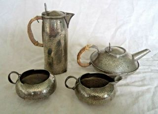 Arts & Crafts Liberty & Co Of London C1910 Tudric Hammered Pewter Tea Set