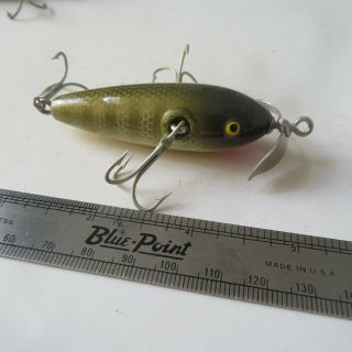 Fishing Lure Paw Paw 2¾ " Vintage Wood 3 Hook Underwater Minnow Perch