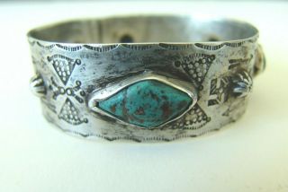 Rarest Large Antique Navajo Silver Bangle Bracelet Hand Stamped Harvey