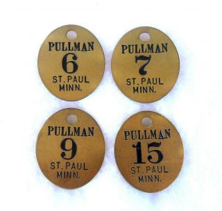 4 Vintage Pullman Railroad Railway St.  Paul Minn.  Brass Badge 