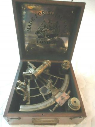 Nautical Henry Barrow & Co.  London 8 " Brass Ship Sextant With Hardwood Box