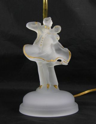 Vintage Frosted Houze Glass Dancing Couple With Gold Trim Boudoir Vanity Lamp