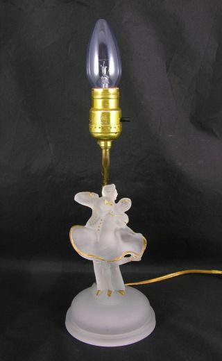 Vintage frosted Houze Glass Dancing Couple with gold trim boudoir vanity lamp 2