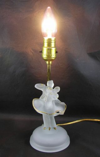 Vintage frosted Houze Glass Dancing Couple with gold trim boudoir vanity lamp 3