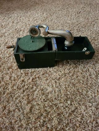 Antique Kameraphone Portable Phonograph Traveling Crank - Wind Record Music Player