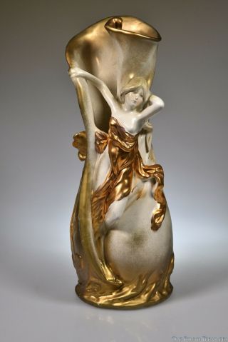 1q 1900s Art Nouveau Semi - Nude Figural 16” H Vase By Royal Dux