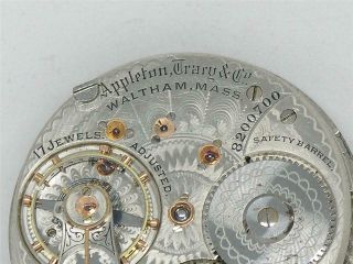 Antique 18s Waltham 1892 Model Appleton Tracy Pocket Watch Movement & Dial