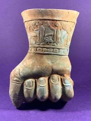 Scarce Ancient Persian Bronze Rhyton Depicting Fist Holding Object Circa 500bce