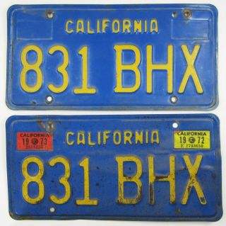 Vintage 1970 California License Plate Matched Set 831bhx Pair
