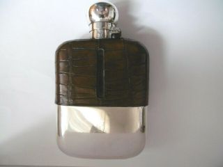 Lovely Antique Silver Plated Epns & Croc Leather James Dixon & Sons Hip Flask