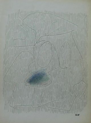 Vintage Mid Century Modern French Abstract Drawing Art Joseph Iliu Signed