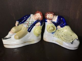 Authentic Staffordshire England Antique Porcelain Royal Boy And Girl Napping