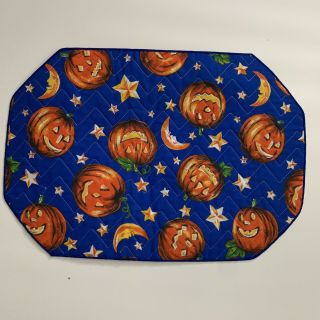 Vintage Halloween Fabric Placemats,  Pumpkins,  Moons & Stars,  4 - Piece Set 2