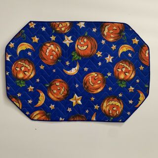 Vintage Halloween Fabric Placemats,  Pumpkins,  Moons & Stars,  4 - Piece Set 3