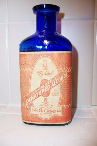 Antique The Owl Drug Company Bottle Cobalt Blue Triangular Poison
