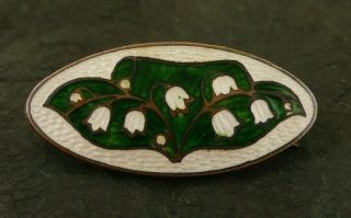 Vintage Cloisonne Enamel Over Copper Lily Of Valley Brooch Pin 1 - 1/4 " L X 1/2 " W
